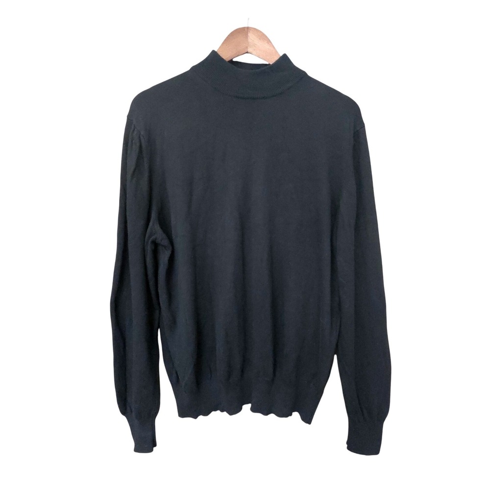 Neiman Marcus Mens Black Mock Neck Cotton Rayon Sweater Made in Italy Size S 48